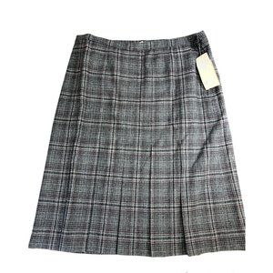 Pendleton Womens A Line Skirt Gray Black Plaid Pleated Zip 100% Wool Vintage 36